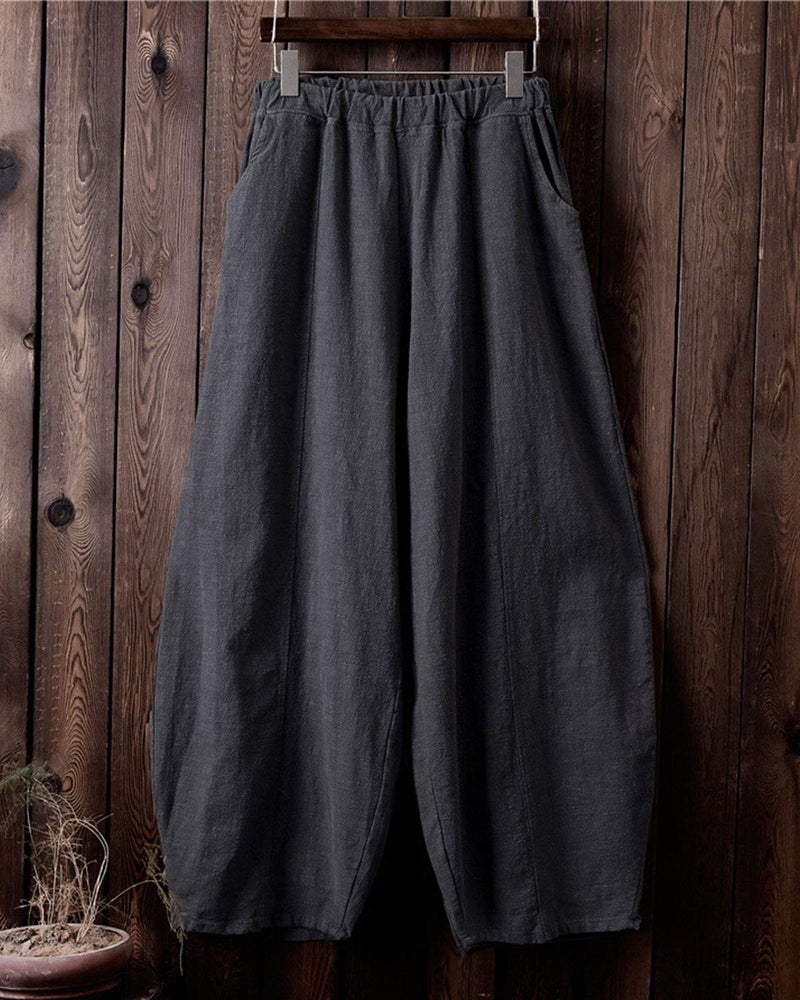 IXIMO Women's Casual Cotton Linen Baggy Pants with Elastic Waist Relax Fit Lantern Trousers Gray S - Image 5